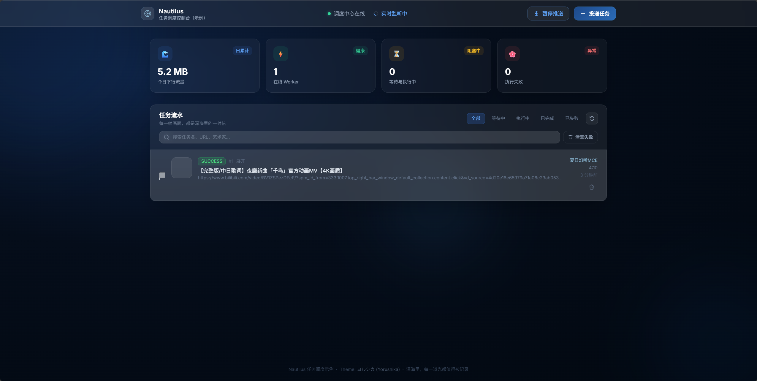 nautilus-media-cloud 控制台首页截图