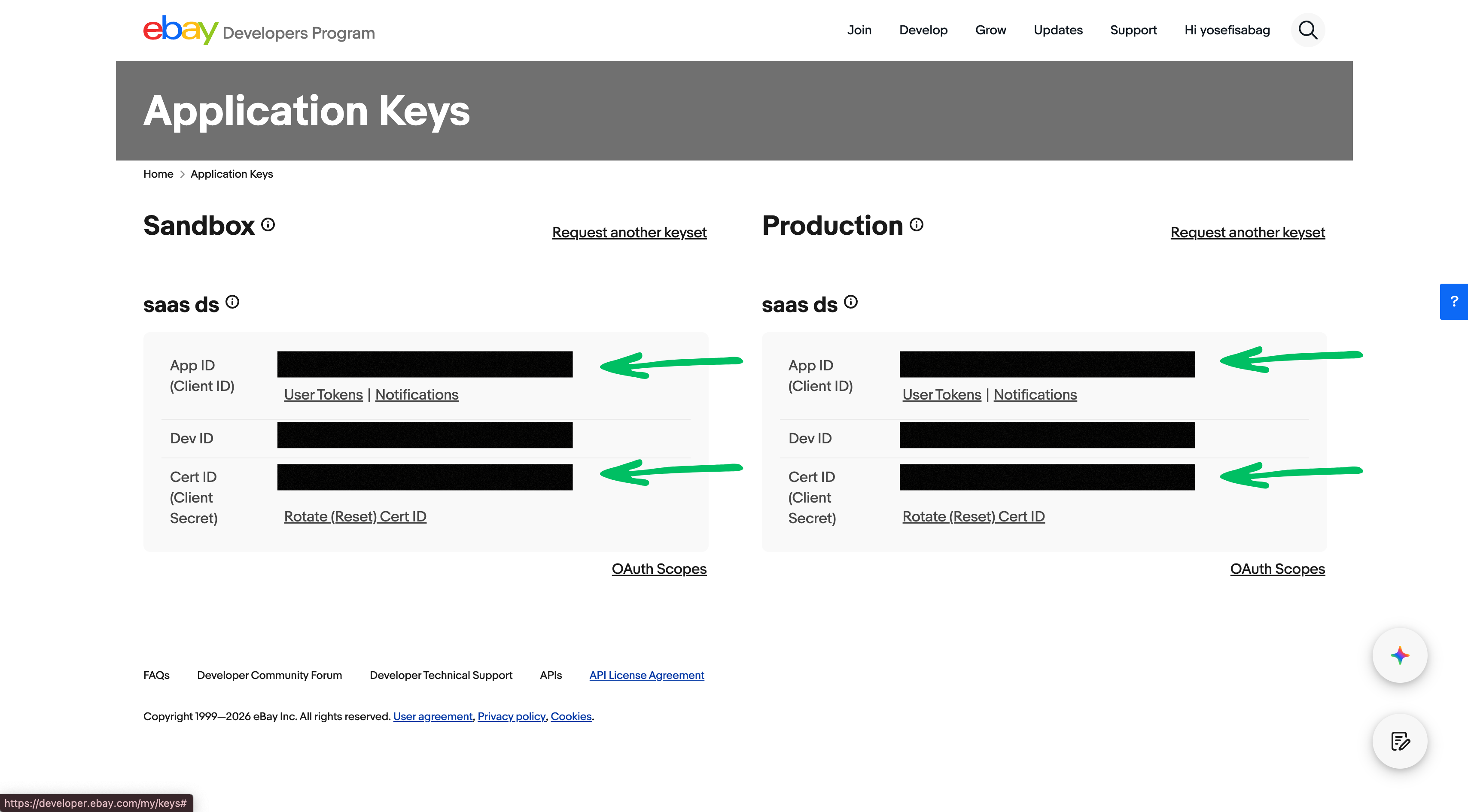 Step 1 - Copy credentials from eBay Developer Portal
