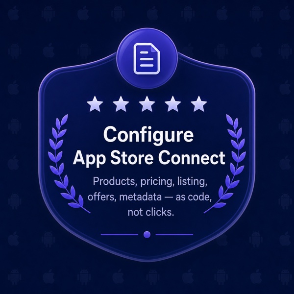 Configure App Store Connect — products, pricing, listing, offers, and metadata as code, not clicks