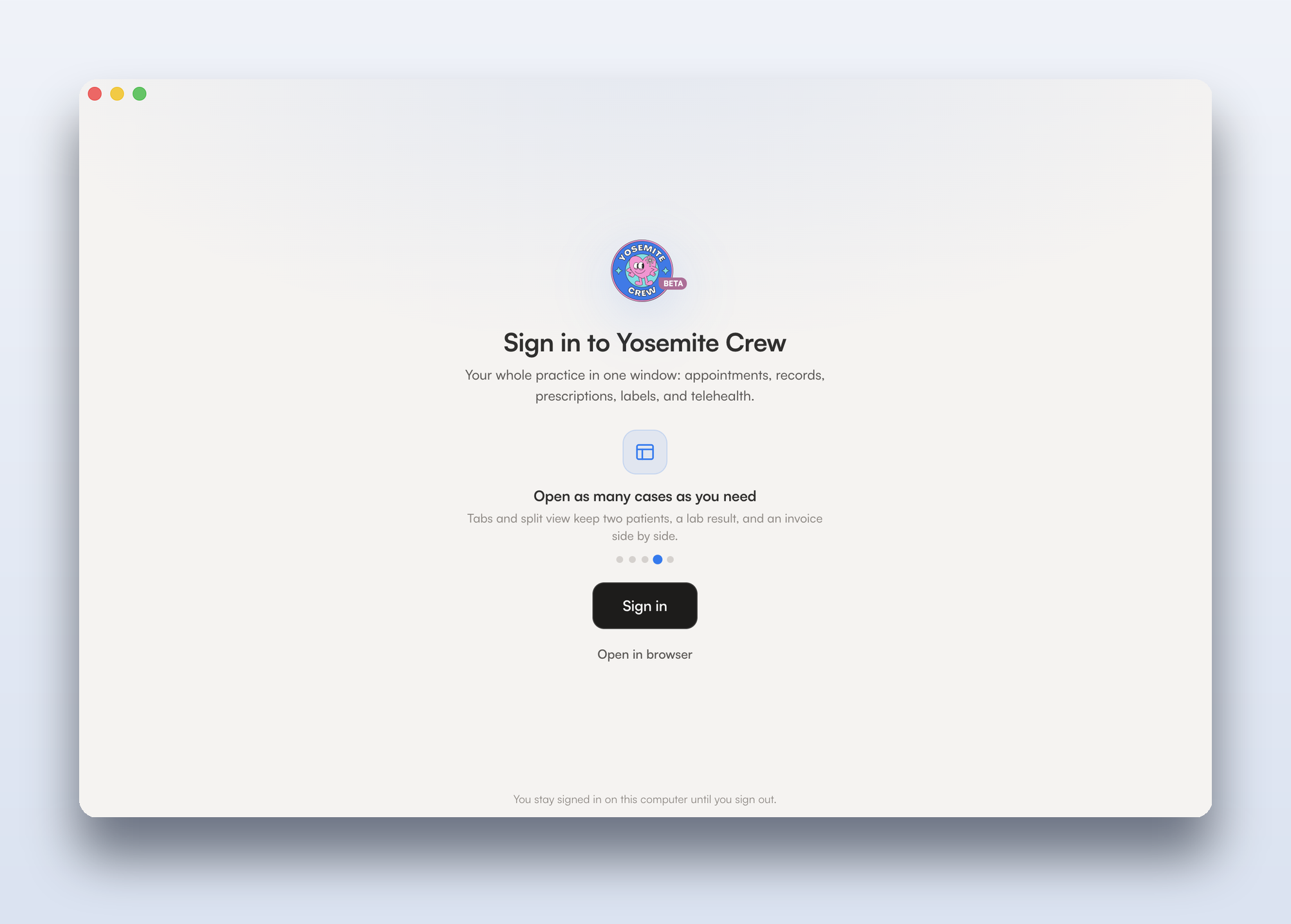 Desktop welcome and sign-in