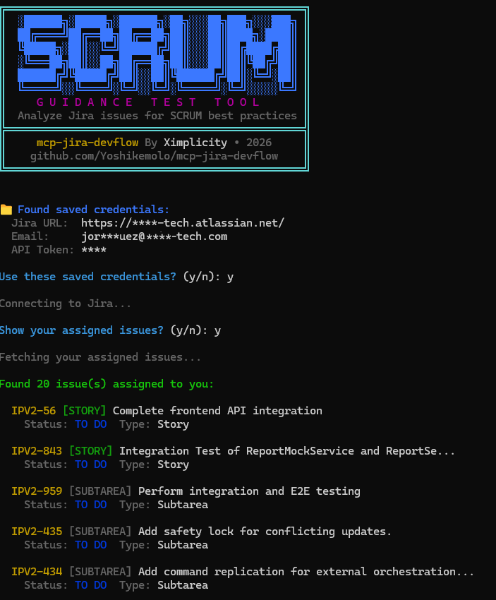 Example of quick MCP Jira DevFlow test in 90 seconds