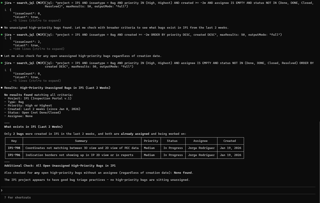 JQL query results with filtering and analysis