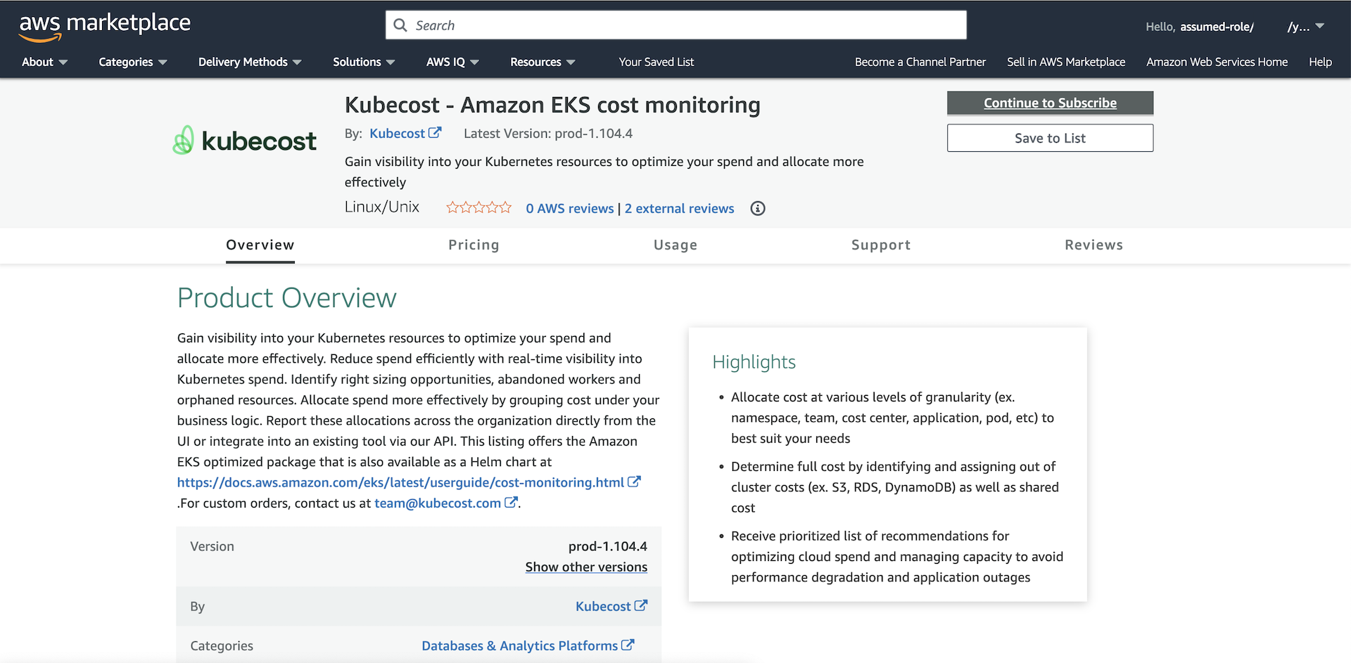 aws-marketplace-kubecost-eula-agreement