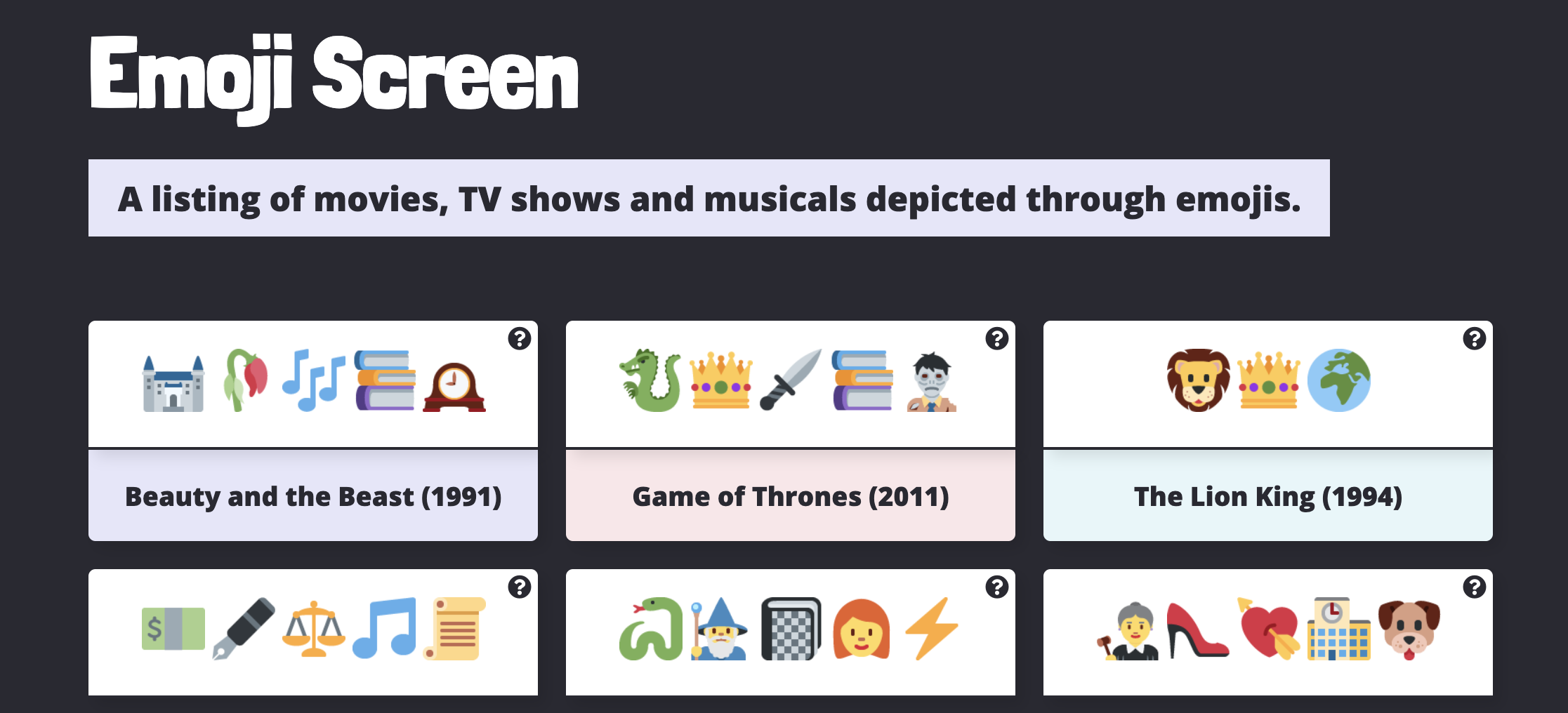 Screenshot of Emojiscreen homepage