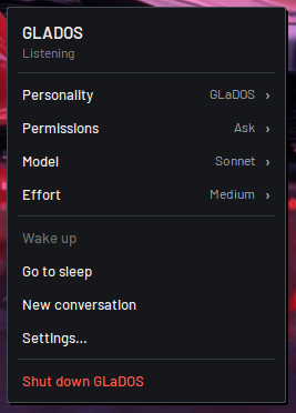 Right-click menu on the orb