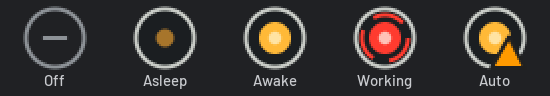 Tray icons for off, asleep, awake, working and auto mode