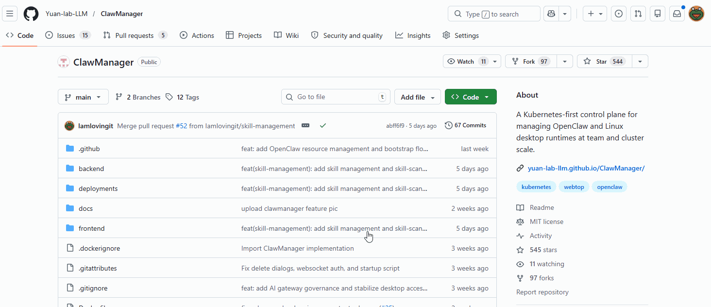 Star ClawManager on GitHub
