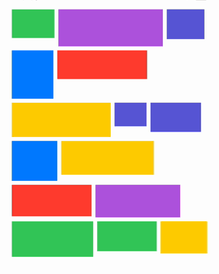 Multi-colored rectangles languidly animating between different alignments.