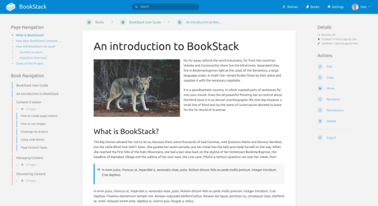 Screenshot of BookStack