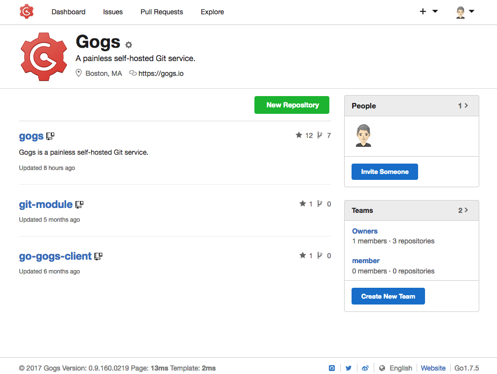 Screenshot of Gogs