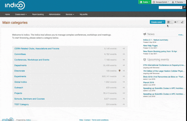 Screenshot of Indico