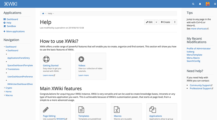 Screenshot of xWiki