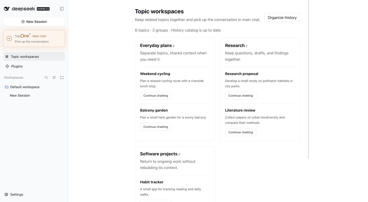 TheOne main chat and topic workspaces