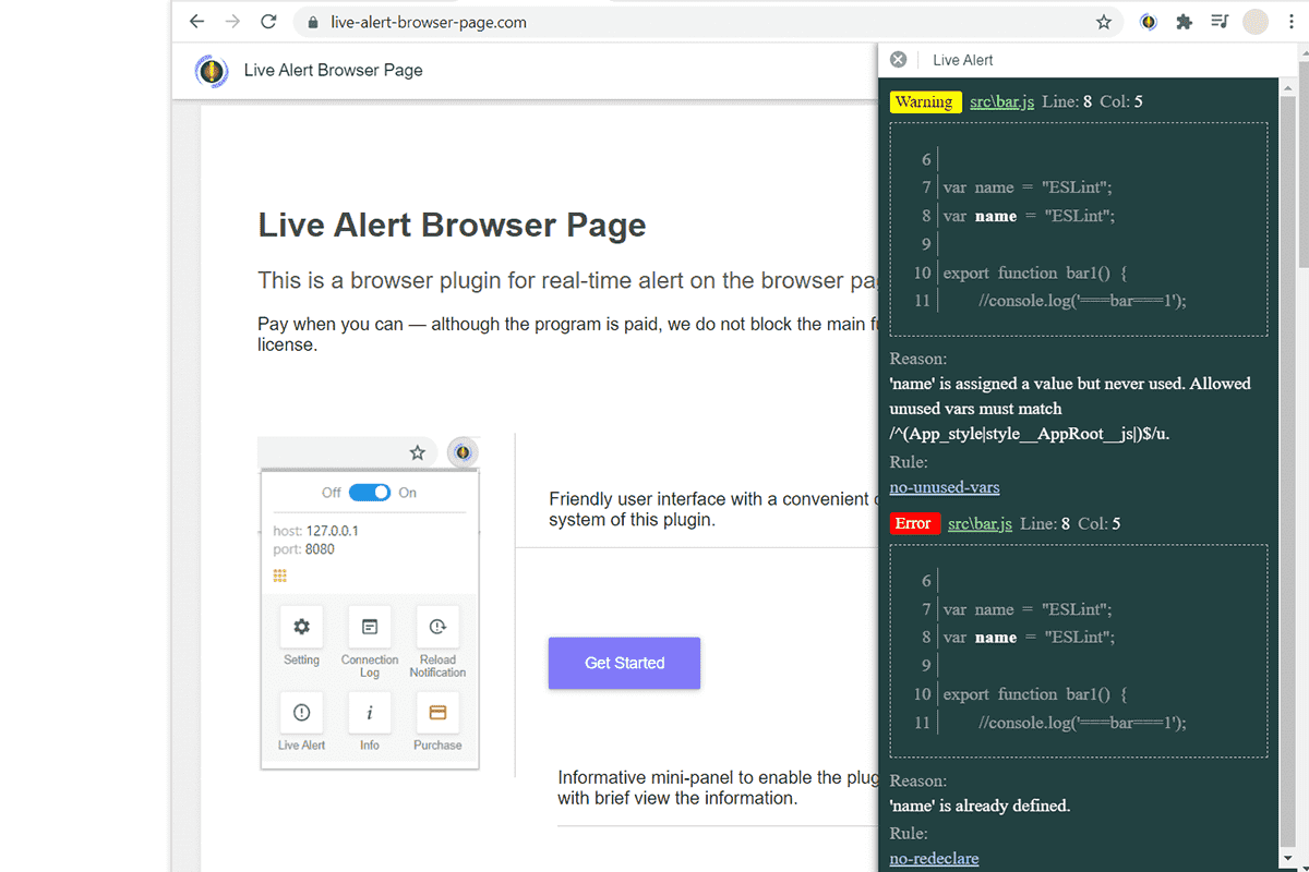 Live Alert Browser Page