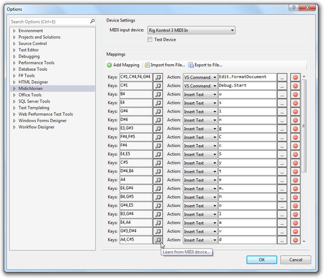 Screenshot from Visual Studio Options