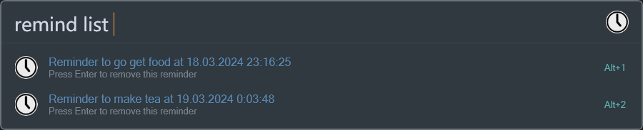 Screenshot of the list of active reminders