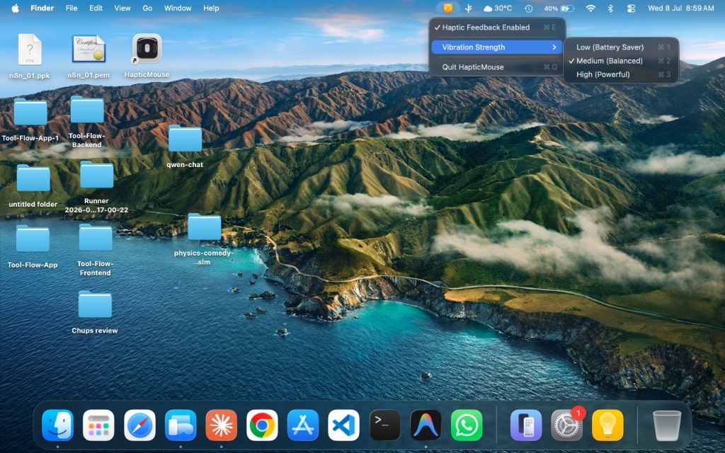 HapticMouse menu