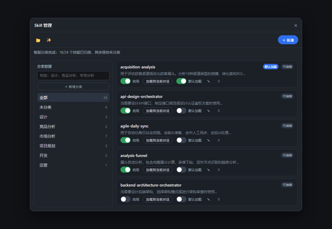 Skill manager panel