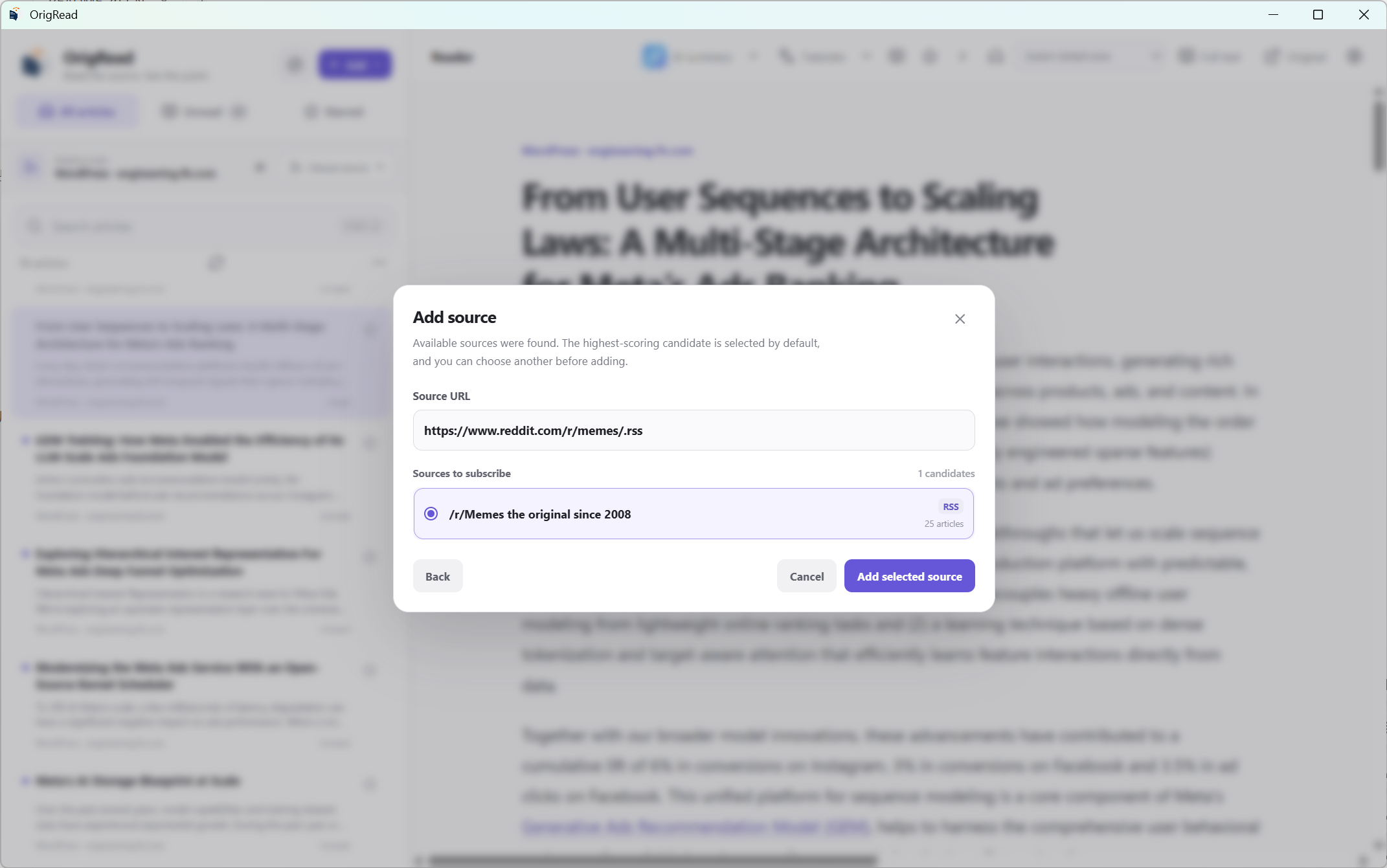 Source discovery: inspect an available subscription candidate