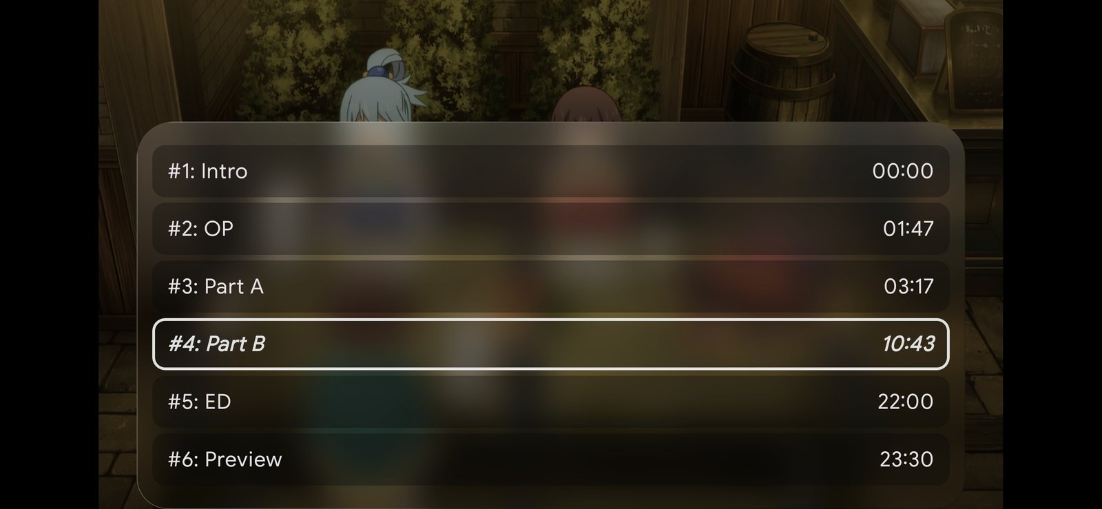 Mpv∞ frosted chapter sheet over the playing video