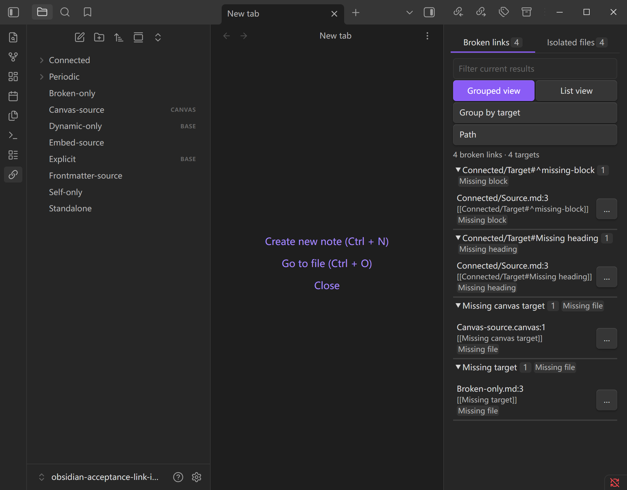 Link Integrity sidebar with broken-link diagnostics