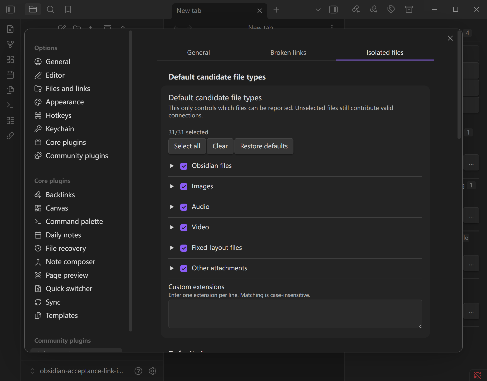 Link Integrity isolated-file settings