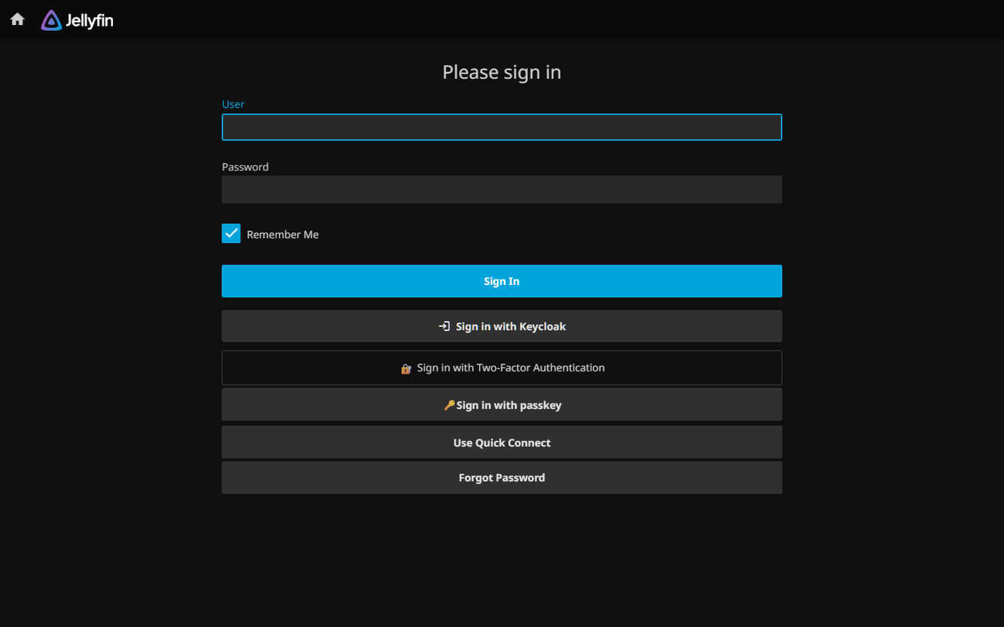 Login page with SSO, 2FA and passkey buttons