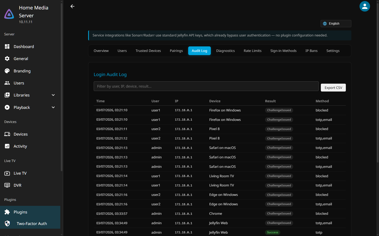 Login audit log
