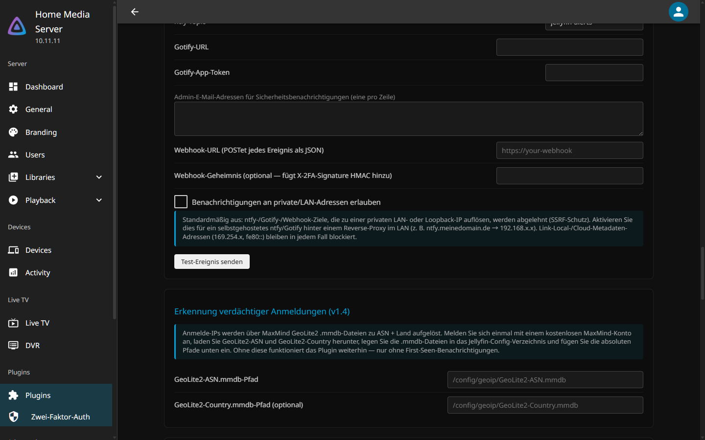 Settings translated into German