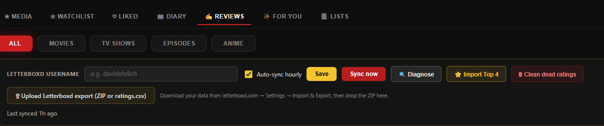 Letterboxd sync settings