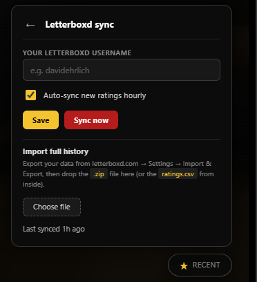 Letterboxd sync panel