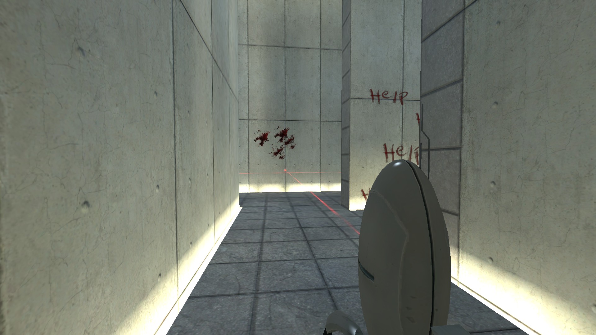 A turret aims down a hallway with multiple branches.