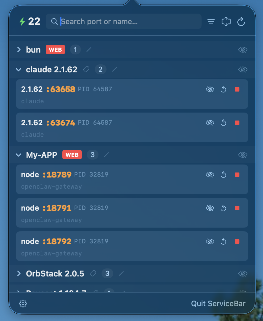 ServiceBar Screenshot