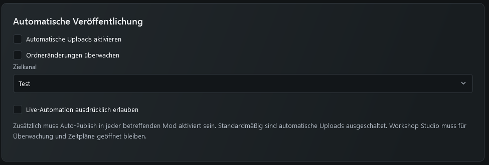 Einstellungen für automatische Veröffentlichung und Ruhezeit