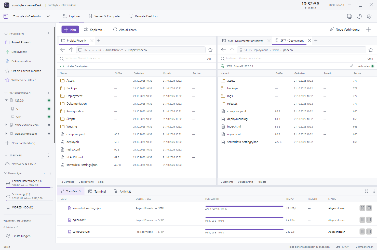 ServerDesk: Anwendungsansicht im Light Mode