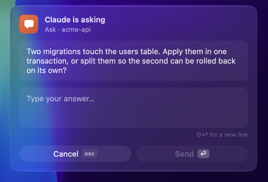 A question from Claude in Nudge's ask popover