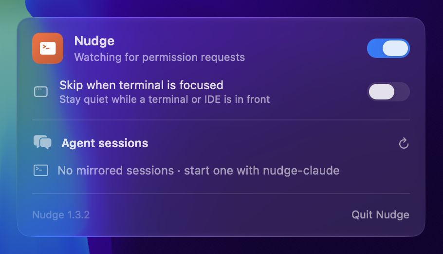 Nudge's settings panel