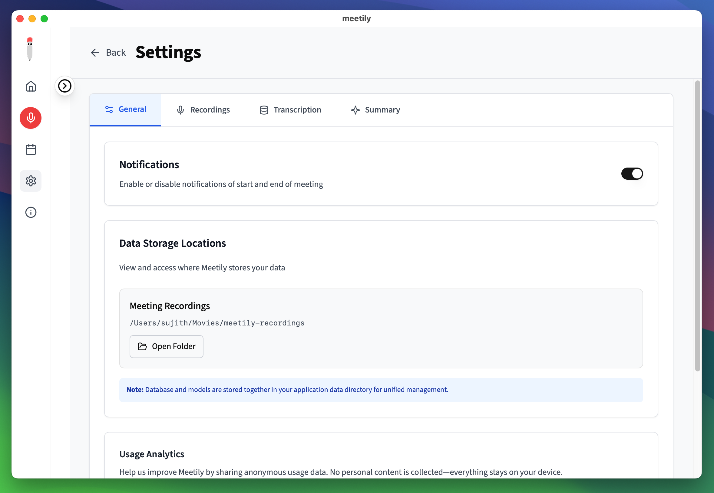 Local Transcription and storage
