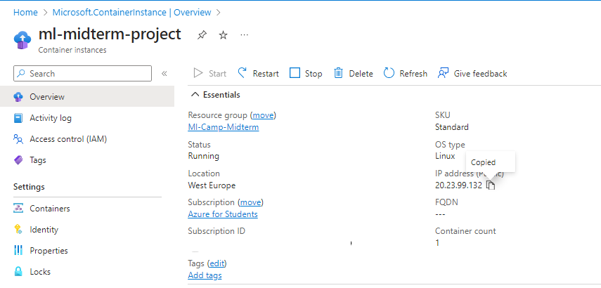 IP address and some deployment details