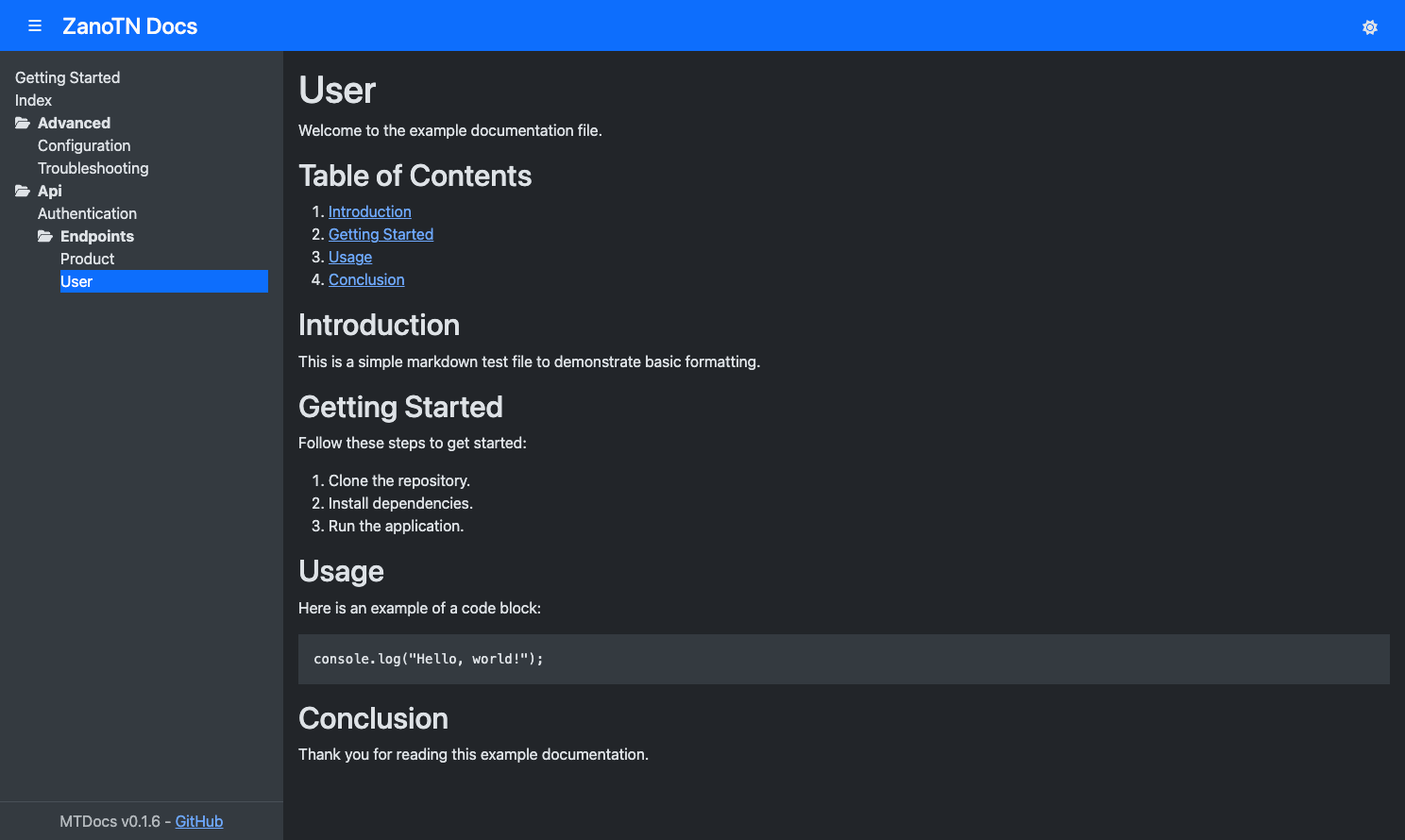 Dark theme screenshot