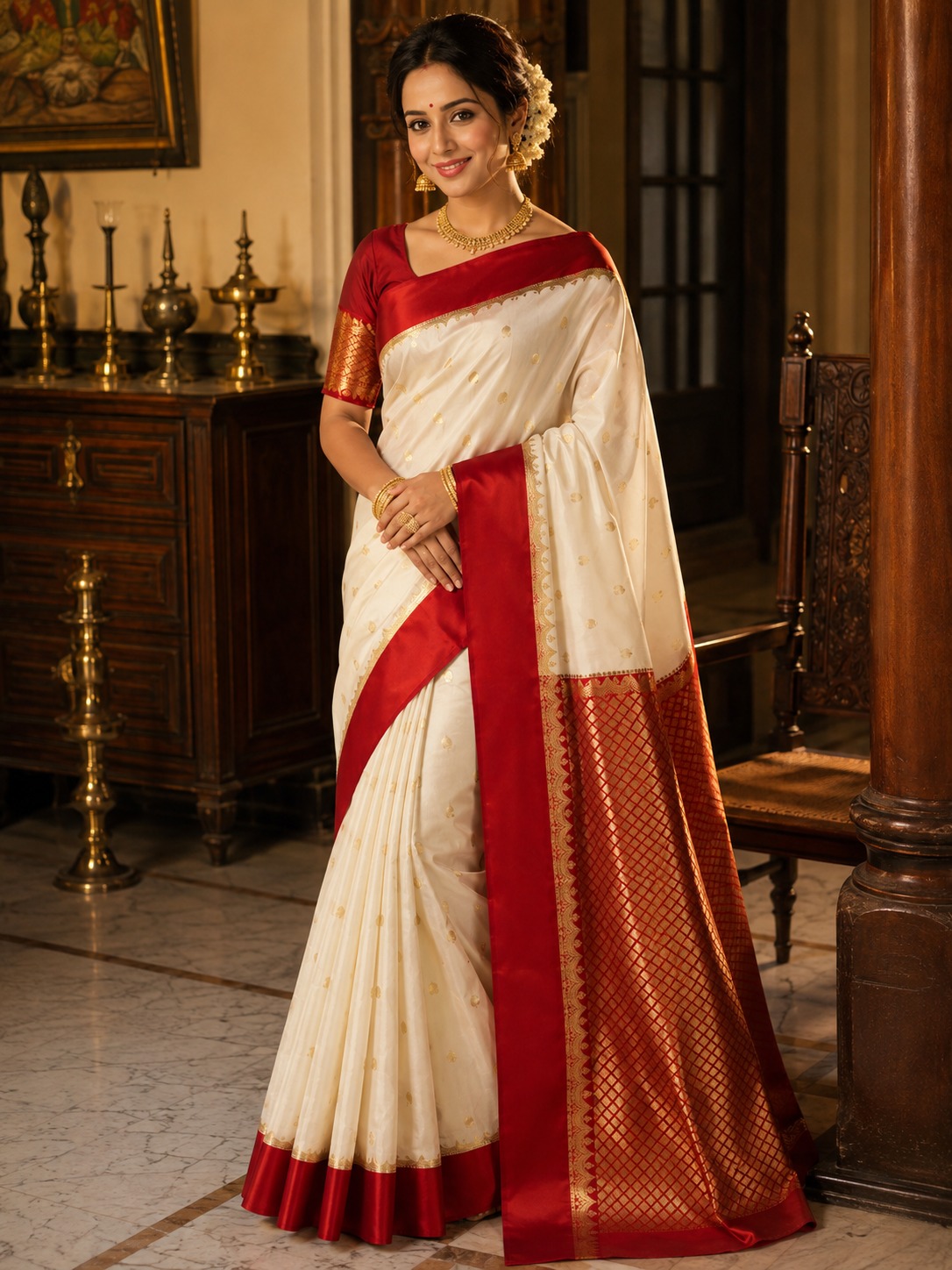 White and red saree