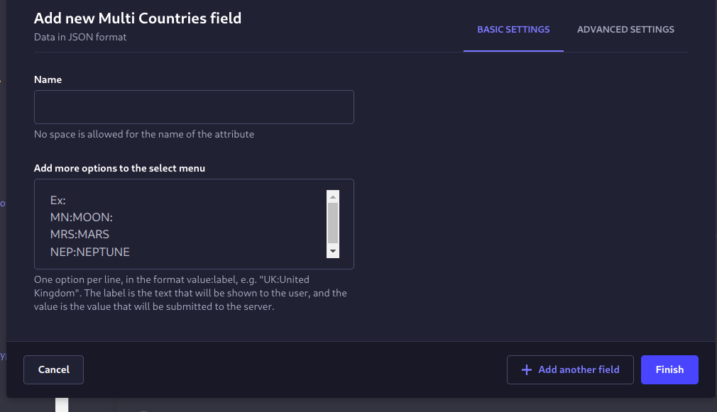 multi-country select screenshot