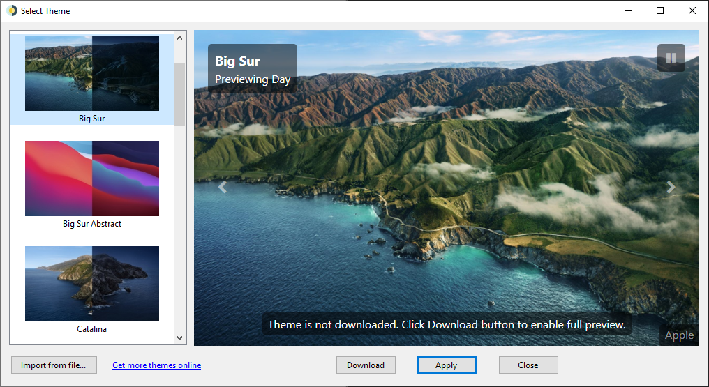 Screenshot of Select Theme window