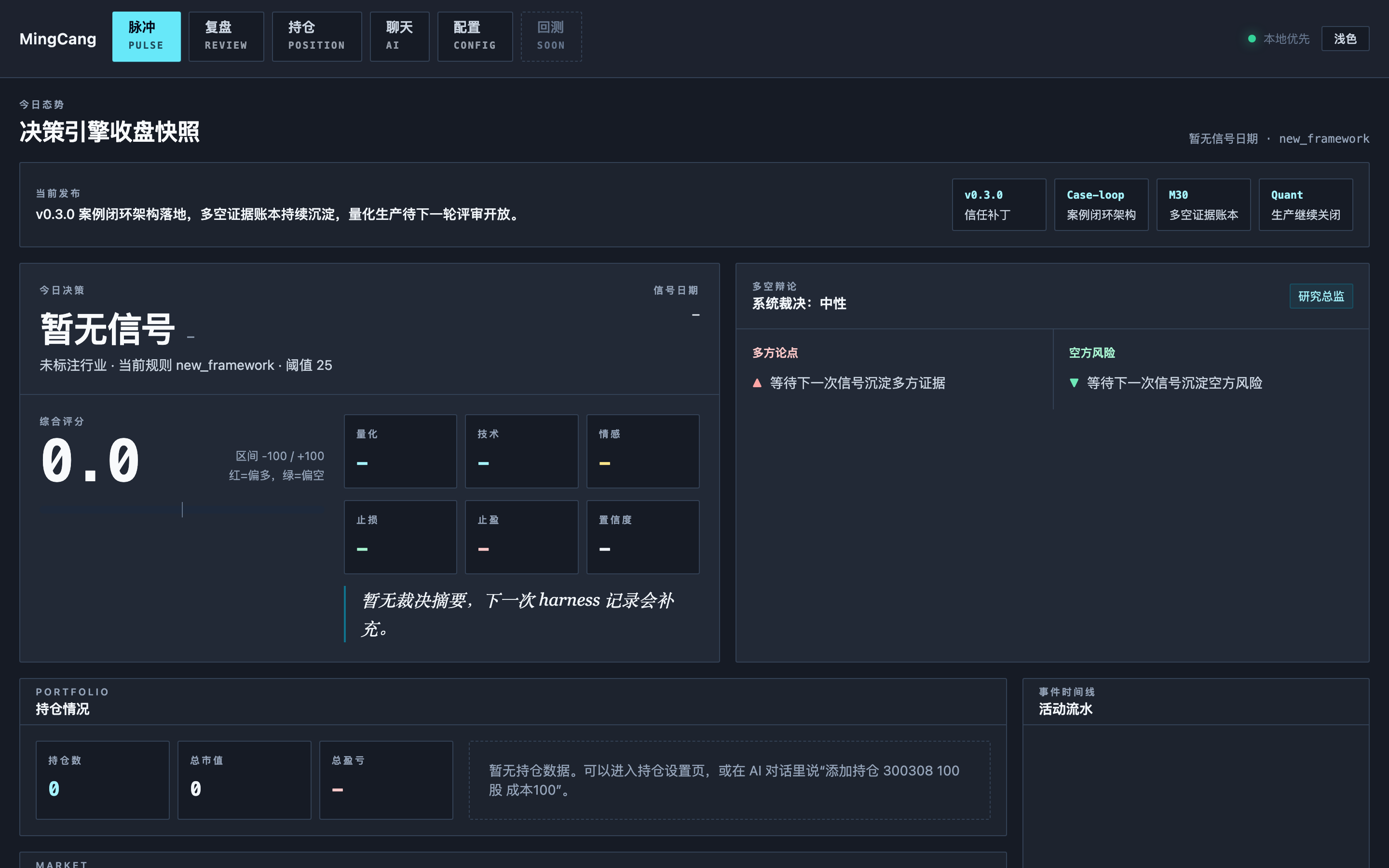 明仓前端界面预览:脉冲页收盘快照