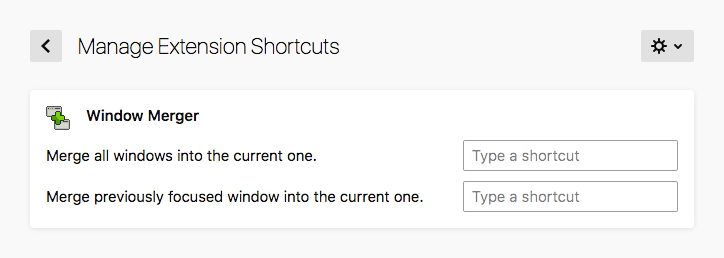 Screenshot: Firefox’s built-in extension shortcuts configuration screen. 2 different actions can be assigned shortcuts.