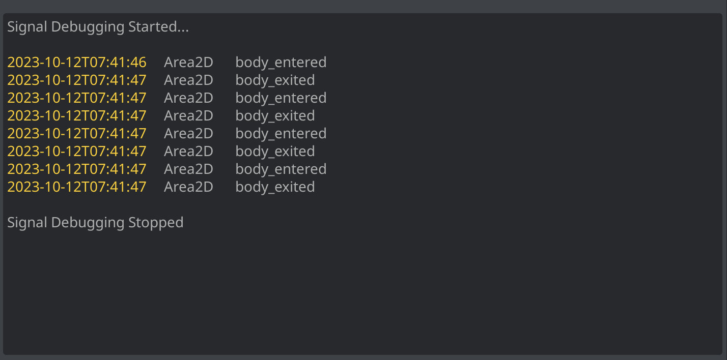 Signal Debugger Signal Log Output Pane