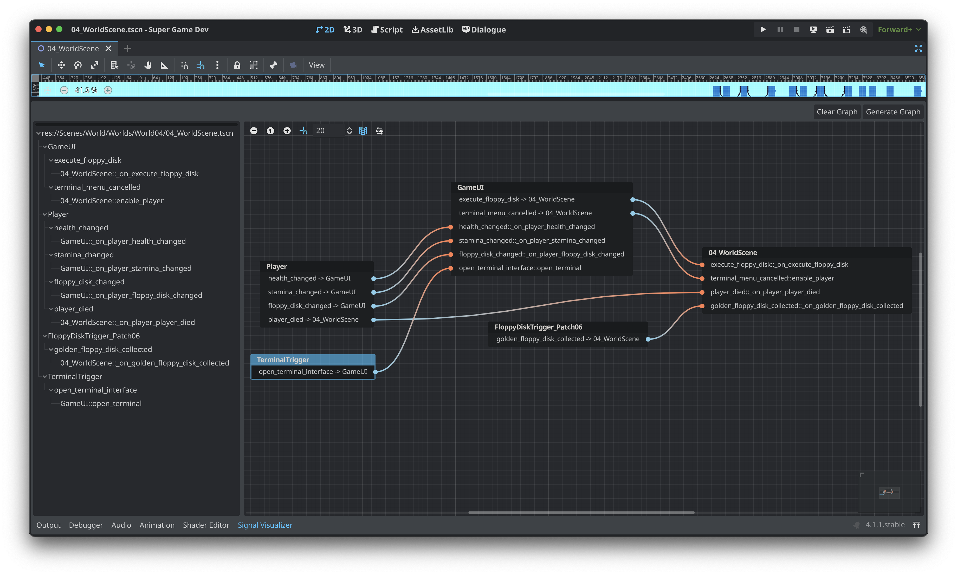 Signal Visualizer plugin running Godot 4.x