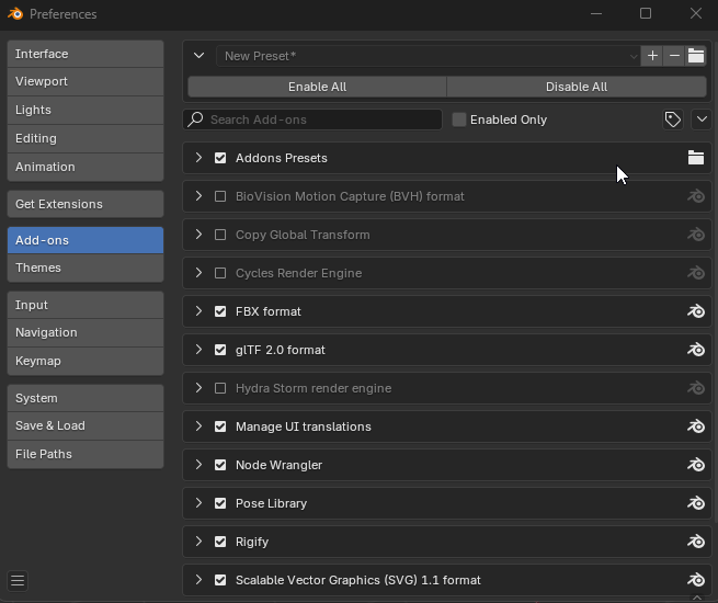 Creating and managing Blender add-on presets