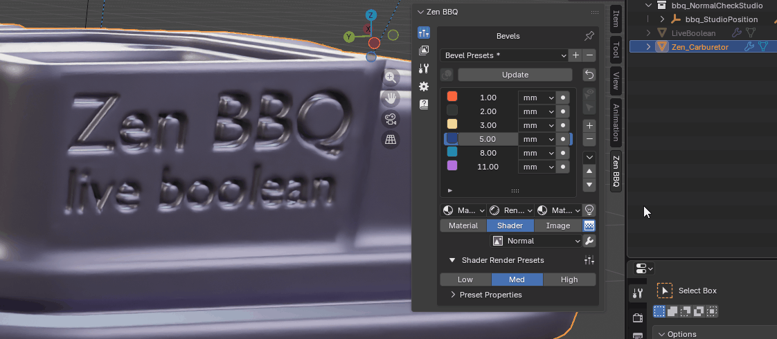 Zen BBQ Live Boolean automatically beveling new intersection edges