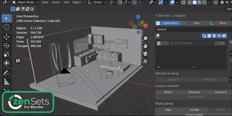 Zen Sets controlling collections in a large Blender scene
